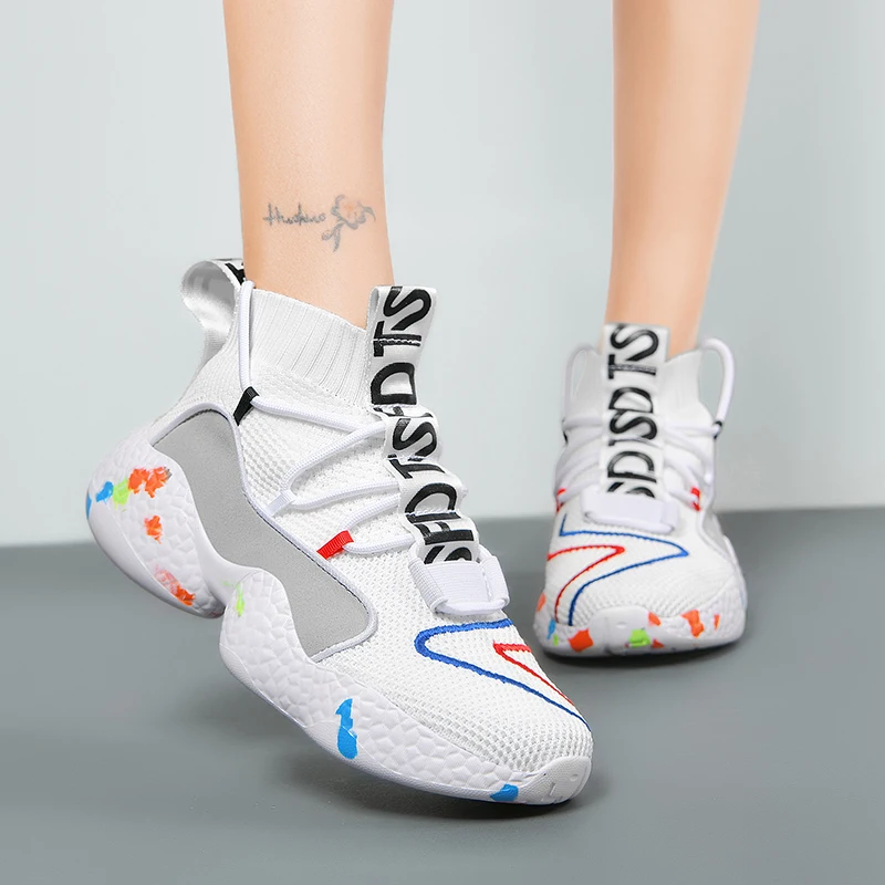 RUMDAX Outdoor Couple High Top Shoes Mesh Lace-Up Casual Sports Shoes Breathable Running Shoes Men Basketball Shoes