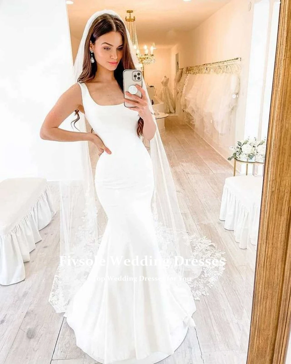 

Fivsole Elegant Sexy Simple Style Boat Neck Mermaid Wedding dress 2021 Robe De Mariee Bride Gowns Marriage Dress Vestido Novia