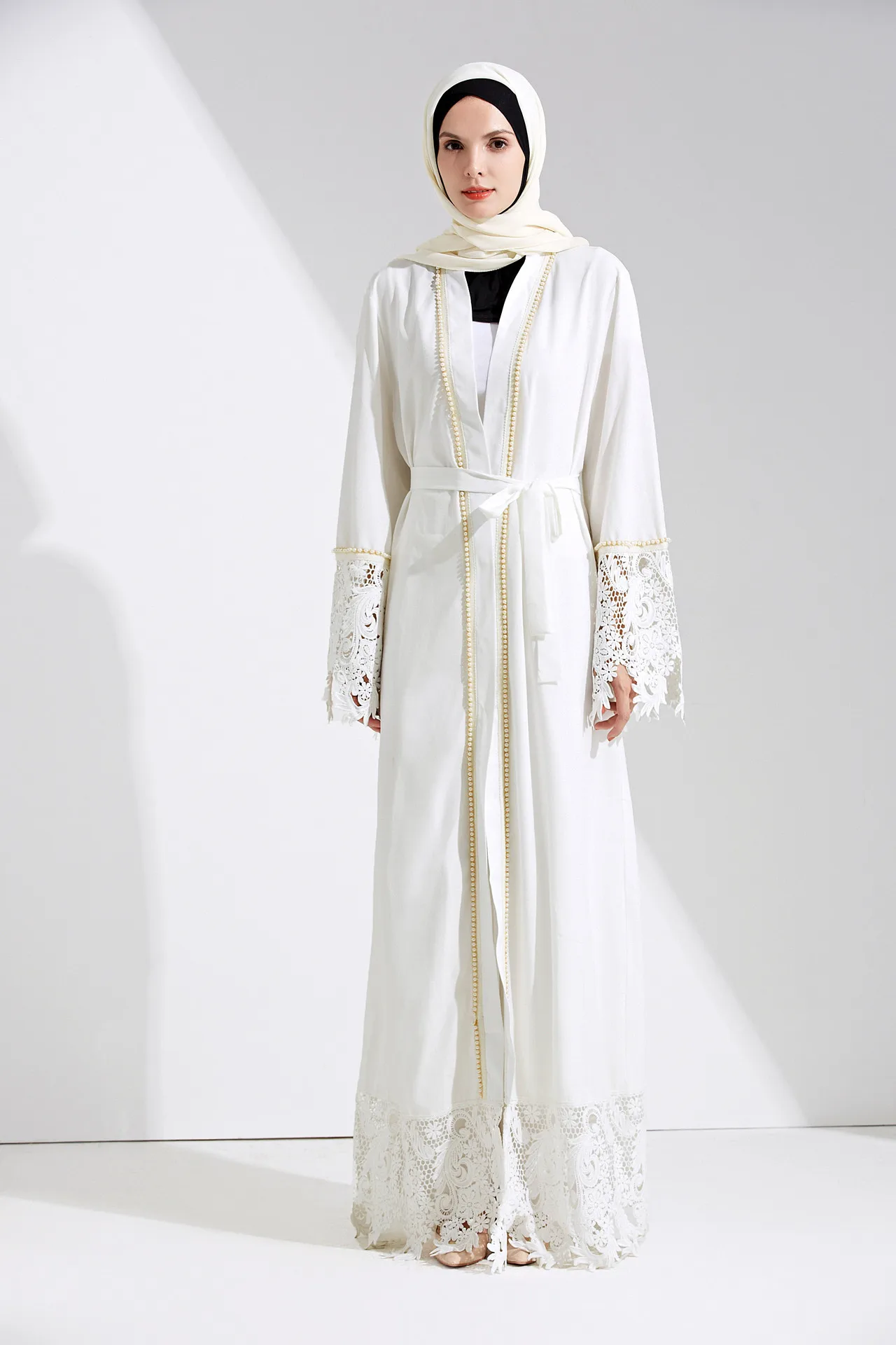 

Muslim Dress Lace Cardigan Pearl Abaya Dubai Arabic Ramadan Kaftan Islamic Dresses Eid Mubarak Islam Caftan Robe Clothing