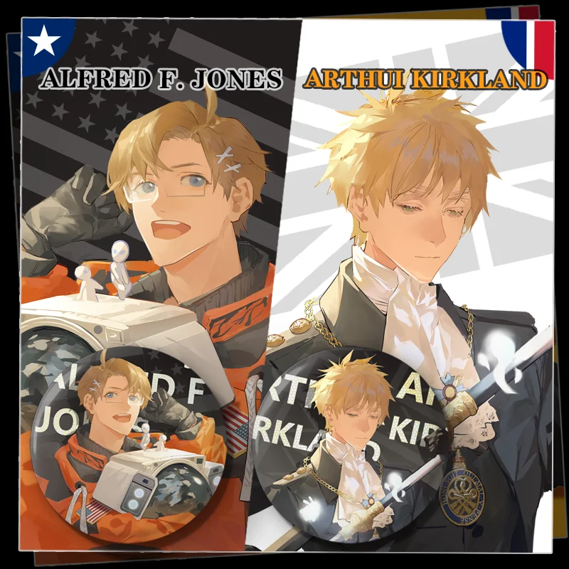 

Anime Axis Powers Hetalia APH Alfred F. Jones Arthur Kirkland Theme Metal Badge Button Brooch Pin Medal Souvenir Cosplay