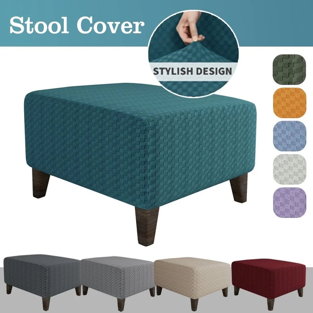 

Ottoman Stool Cover Slipcover Jacquard Square Footstool Sofa Slipcover Furniture Protector Covers Footrest Chair Covers
