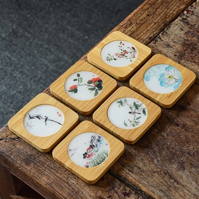 

Chinese Bamboo Teacup Mat Heat Proof Mat Creative Non-Slip Heat-Resistant Saucer Mat Kung Fu Coaster Tea Ceremony Utensils