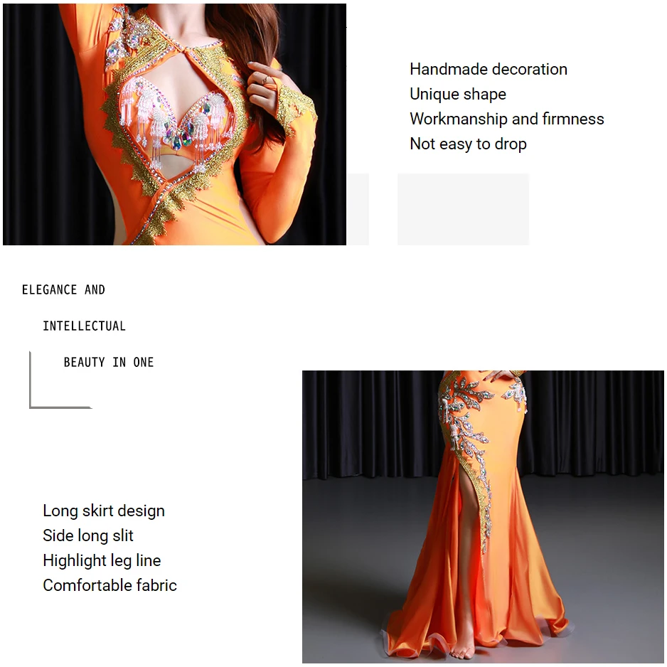 Women Luxury Belly Dance Costume Set Silk Long Robes Bellydance Practice Clothes Dancer Fall Autumn Dancewear Dancing Clothing