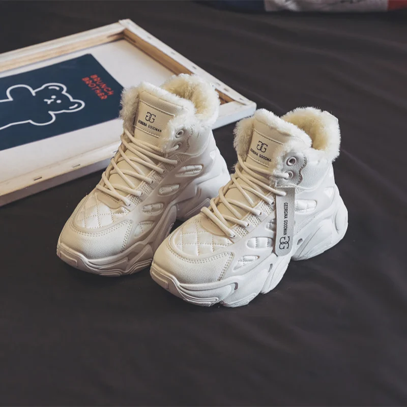 

Ботинки женские на толстой подошве, Вулканизированная подошва, плюшевые, Повседневная модная зимняя обувь, со шнуровкой, для студентов