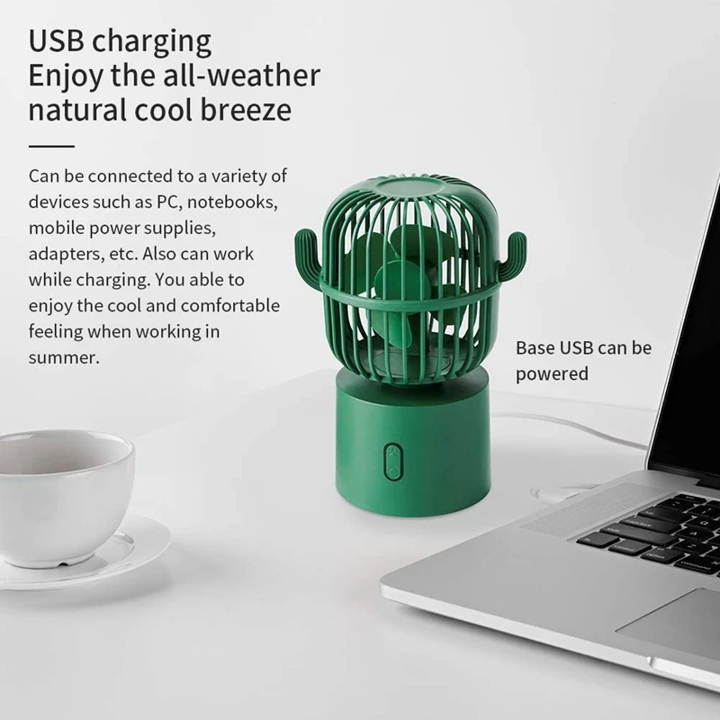 

Mini Fan Cute Cactus USB Rechargeable Oscillating Fan Portable 3 Gear Cooling Fan Home Air Cooler for Office Traveling