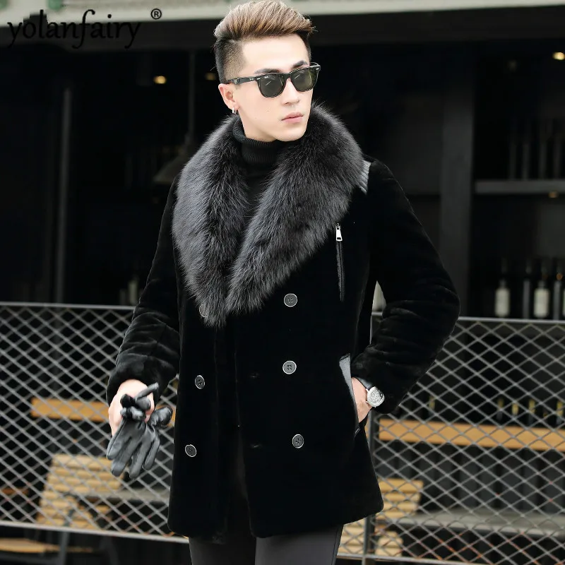 Пальто из натуральной овечьей шерсти зимняя куртка для мужчин пальто с