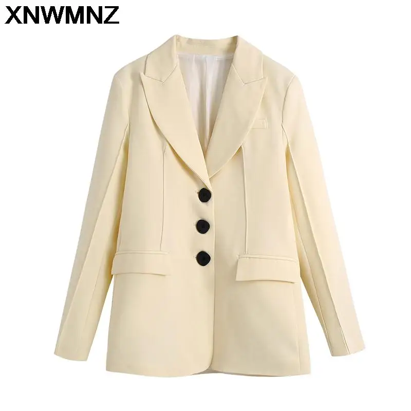 

XNWMNZ Women 2021 Fashion Office Wear Single Breasted Blazer Coat Vintage Long Sleeve Flap Pockets Female Outerwear Chic Veste