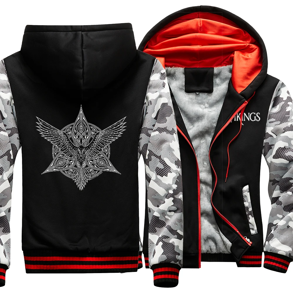 

Odin Vikings Symbols Print Print mens hoody Vintage Loose Windproof jacket Fleece Casual Hoodies Winter Thicken Warm male coats