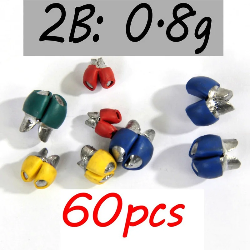 60 шт., 0,5 г, 0,8 г, 1 г, 1,5 г, 2 г, 2,5 г, многоразовые, раздельные, свинцовые, с резиновым покрытием, Сплит, s грузило, терминал, рыболовные снасти, аксессуары - Цвет: 60pcs 2B
