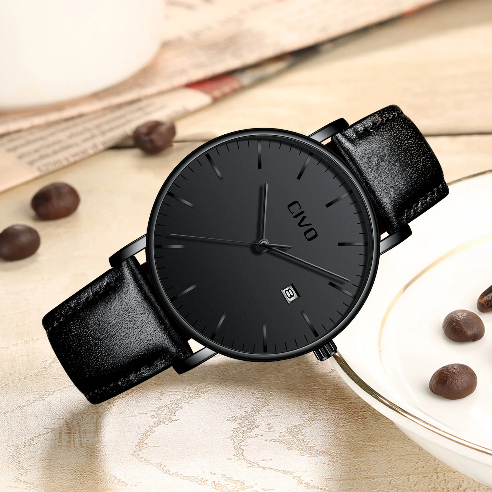 Часы наручные CIVO мужские ультратонкие минималистичные водонепроницаемые