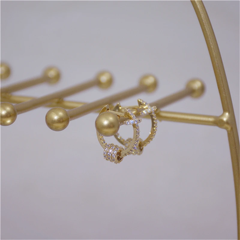 

Fashion Cubic Zircon Cute Semicircle Hoop Earrings Gold Color Circle Pendant Earrings For Women Jewelry 2021