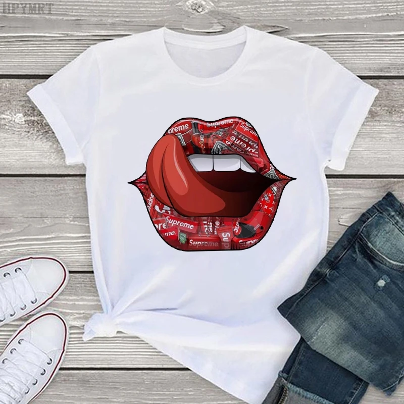 Лето 2020 новая футболка Harajuku shut up Lips с о-образным вырезом эстетика Футболка