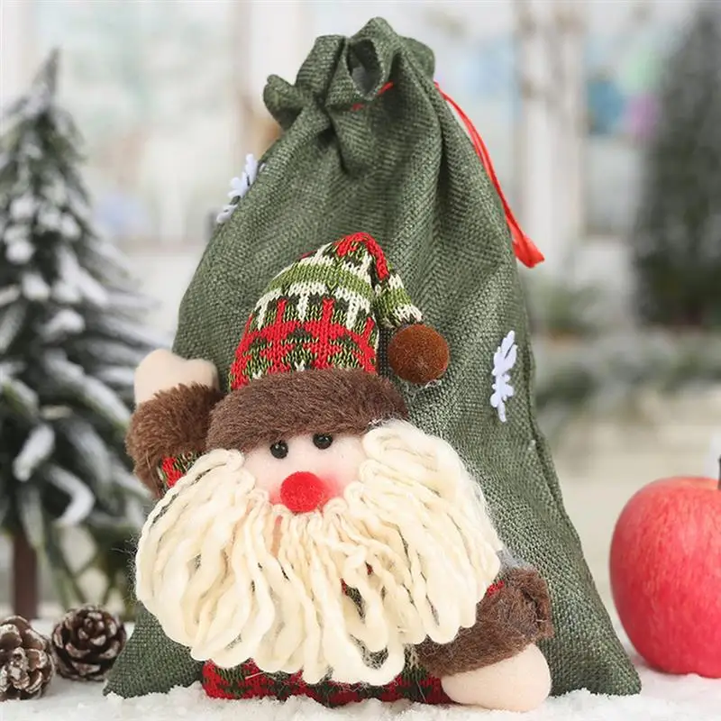 Navidad Christmas Burlap Gift Bag Cute Elk Snowman Santa Candy Drawstring Treat Cookie New Year Natal Home Decor | Дом и сад