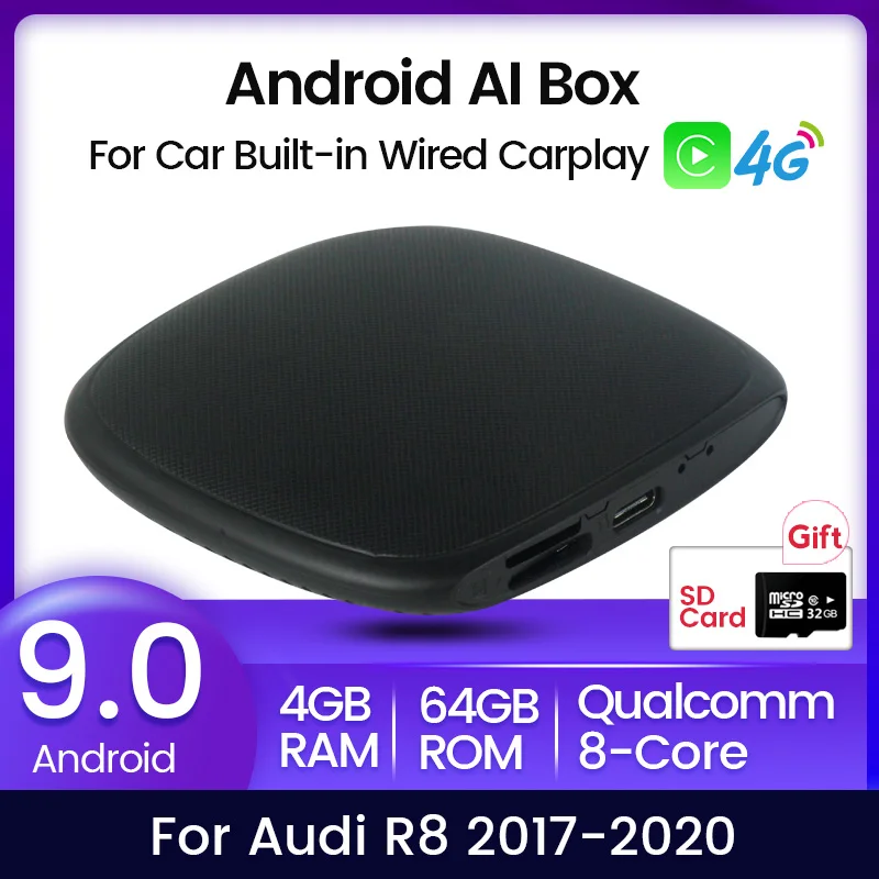 

Автомобильный навигационный ключ Qualcomm Mini Ai Box Android 9 4 + 64G для Audi R8 2017-2020 Applepie проводной и беспроводной Carplay