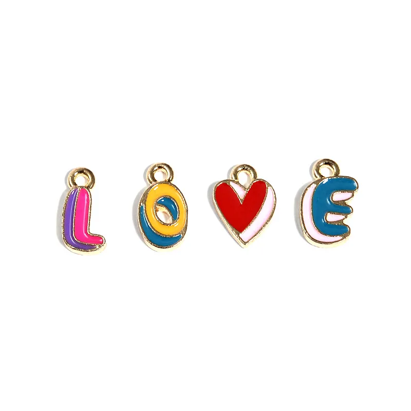 12pcs/pack LOVE Alphabet English Word Enamel Charms Jewelry Earring Bracelets DIY Pendant Making Golden Base 12*7.5mm | Украшения и