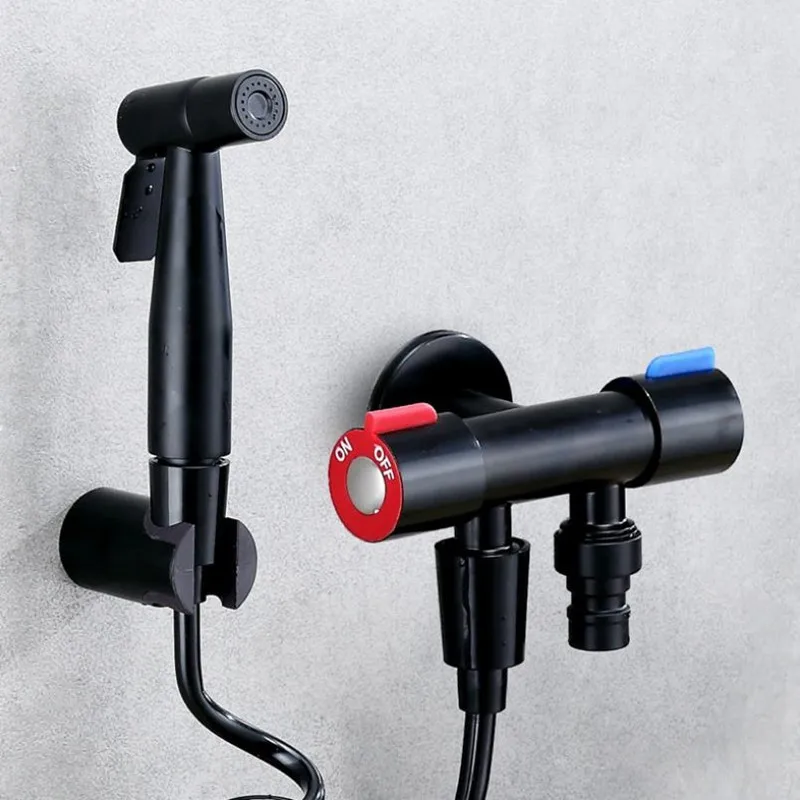 

Black Portable Bidet Sprayer Brass Toilet Bidet Faucet Hot Cold Water Bathroom Mixer Shattaf Valve Jet Set Hygienic Shower