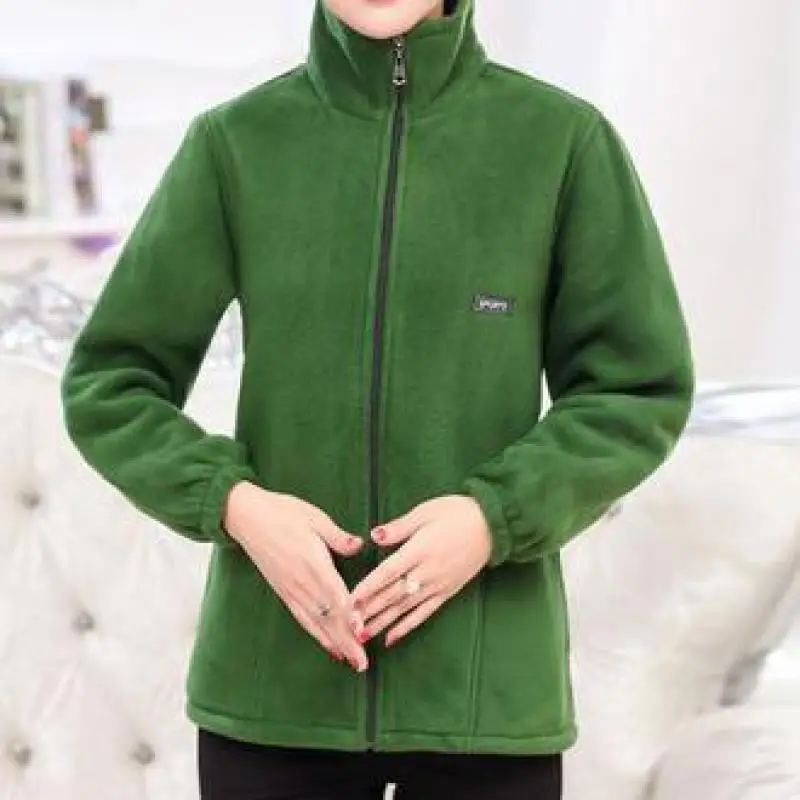 

2020 Fall Winter New Polar Fleece Sweatshirt Middle-aged And Elderly Women Coat Plus Size Mother Wear Stand Collar Tops Women