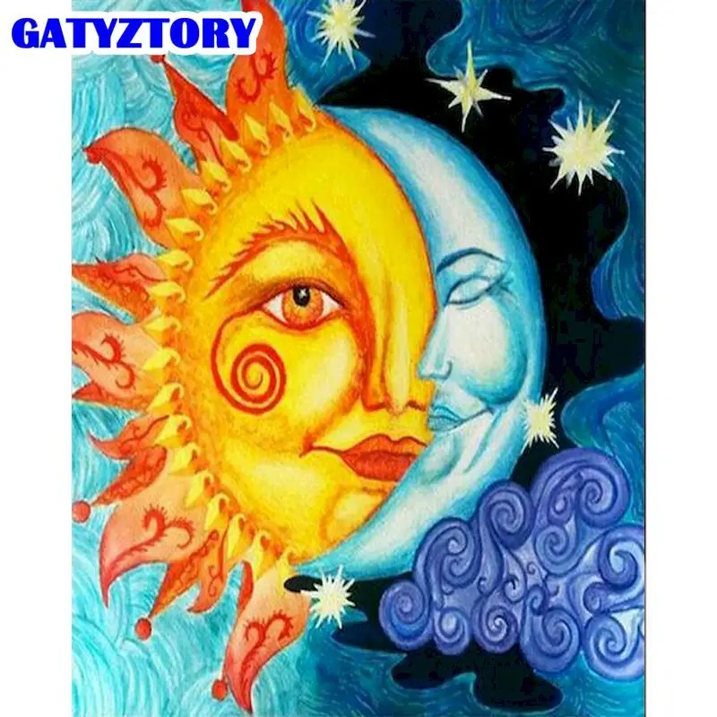 

GATYZTORY Sun And Moon Landscape Oil Paint By Numbers For Adults 40x50cm Frame On Canvas Handmade Home Living Room Decor