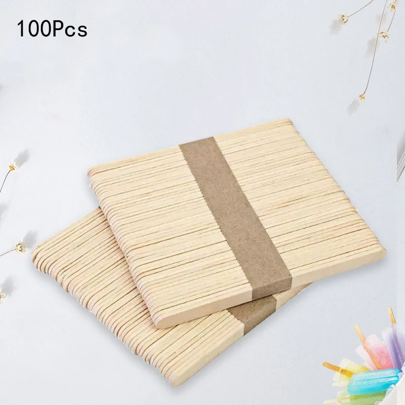 

50/100Pcs Wood Craft Ice Cream Sticks Popsicle Sticks Natural Wooden Pop Popsicle Popsicle Stick Home Ice Cube Maker Cream Tools