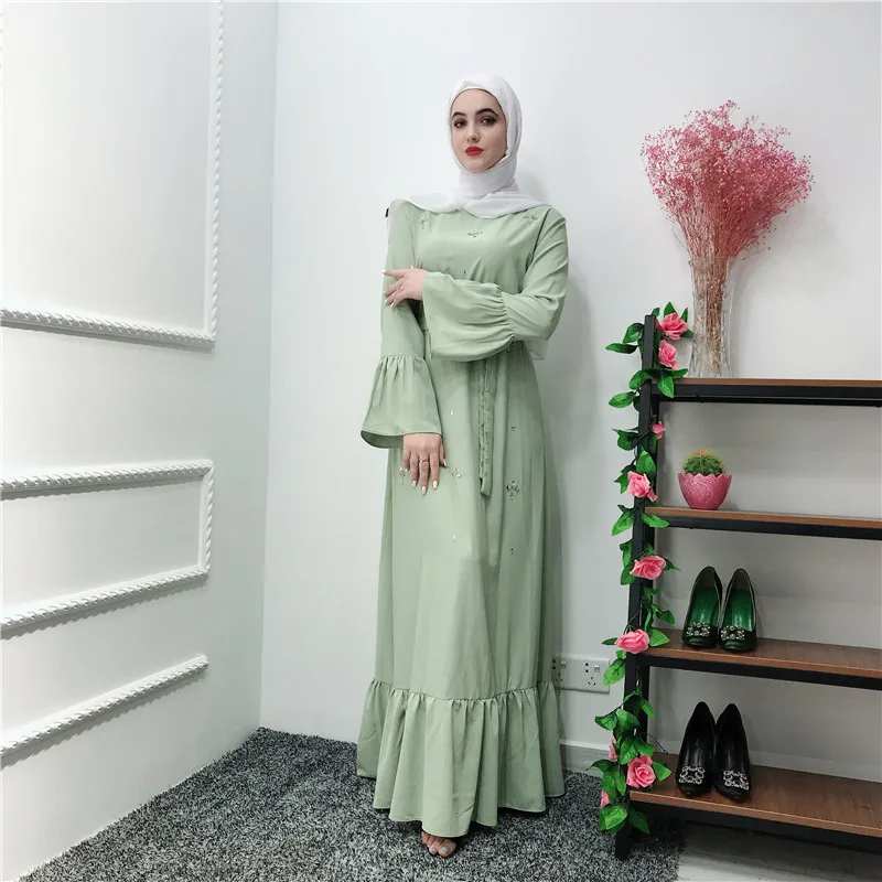 Мусульманский пеньюар ручной работы, украшенный бисером, с оборками, женское мусульманское платье с поясом