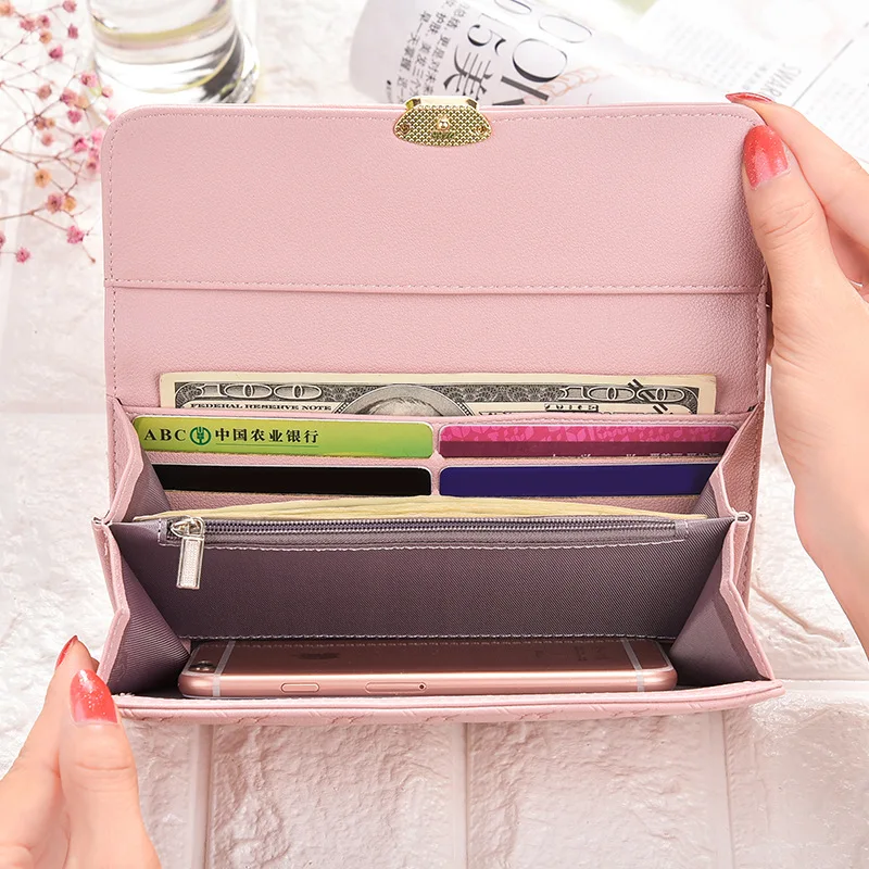 

2020 new ladies wallet high quality PU long clutch bag multifunctional large capacity two fold wallet female christmas gift