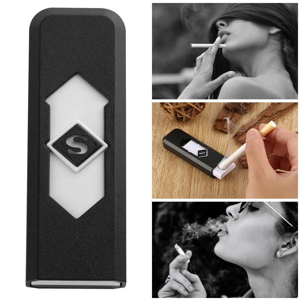 Electronic USB Cigarette Lighter Windproof Ultra-thin No Gas Rechargeable Flameless Electric Arc Cigar |