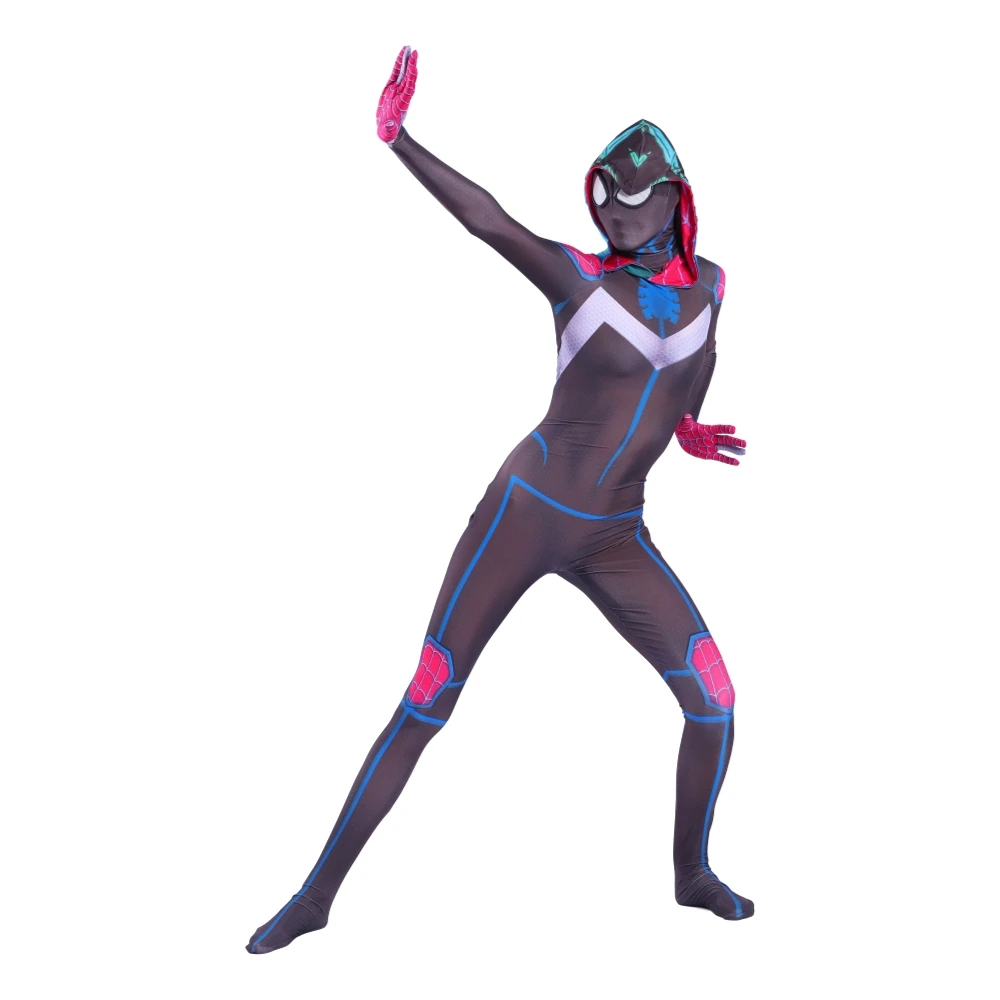 Спандекс зентай Гвен костюм Хэллоуин Девушки Косплей Костюм анти-яд плащ ребенок