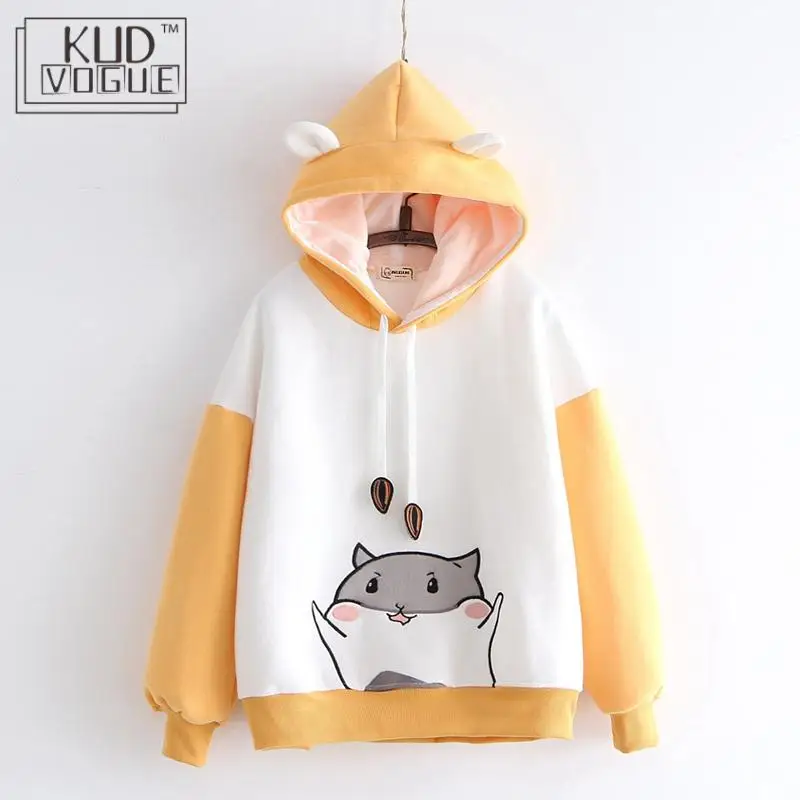 Женская толстовка с капюшоном Kawaii свободная и длинным рукавом японский стиль на