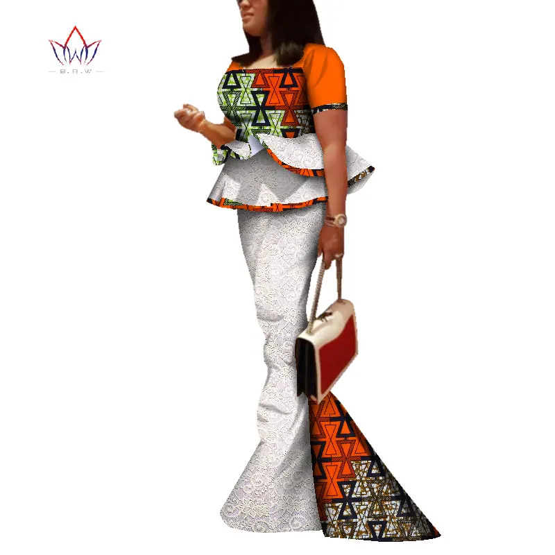 

Коллекция 2018 года, индивидуальные африканские женские комплекты с топом с оборками и юбкой-годе Bazin, традиционное Африканское платье Дашики...