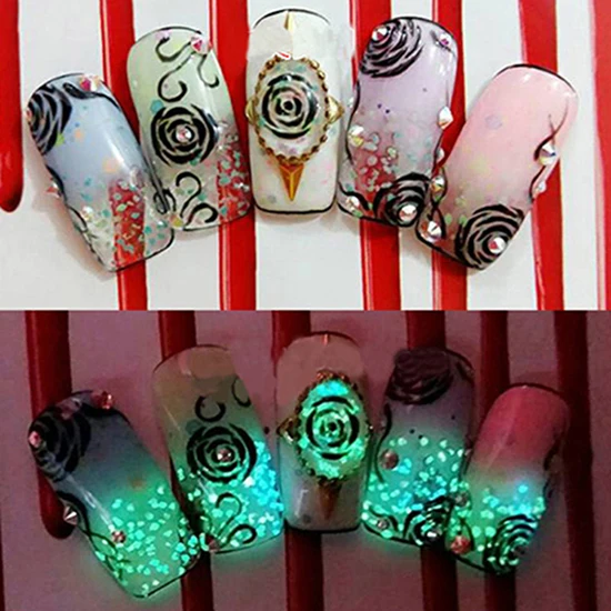 1Pc Glitter Luminous Nail Art Sticker Tips Decoration DIY Acrylic Glow In The Dark Powder Dust Manicure Tool | Красота и здоровье