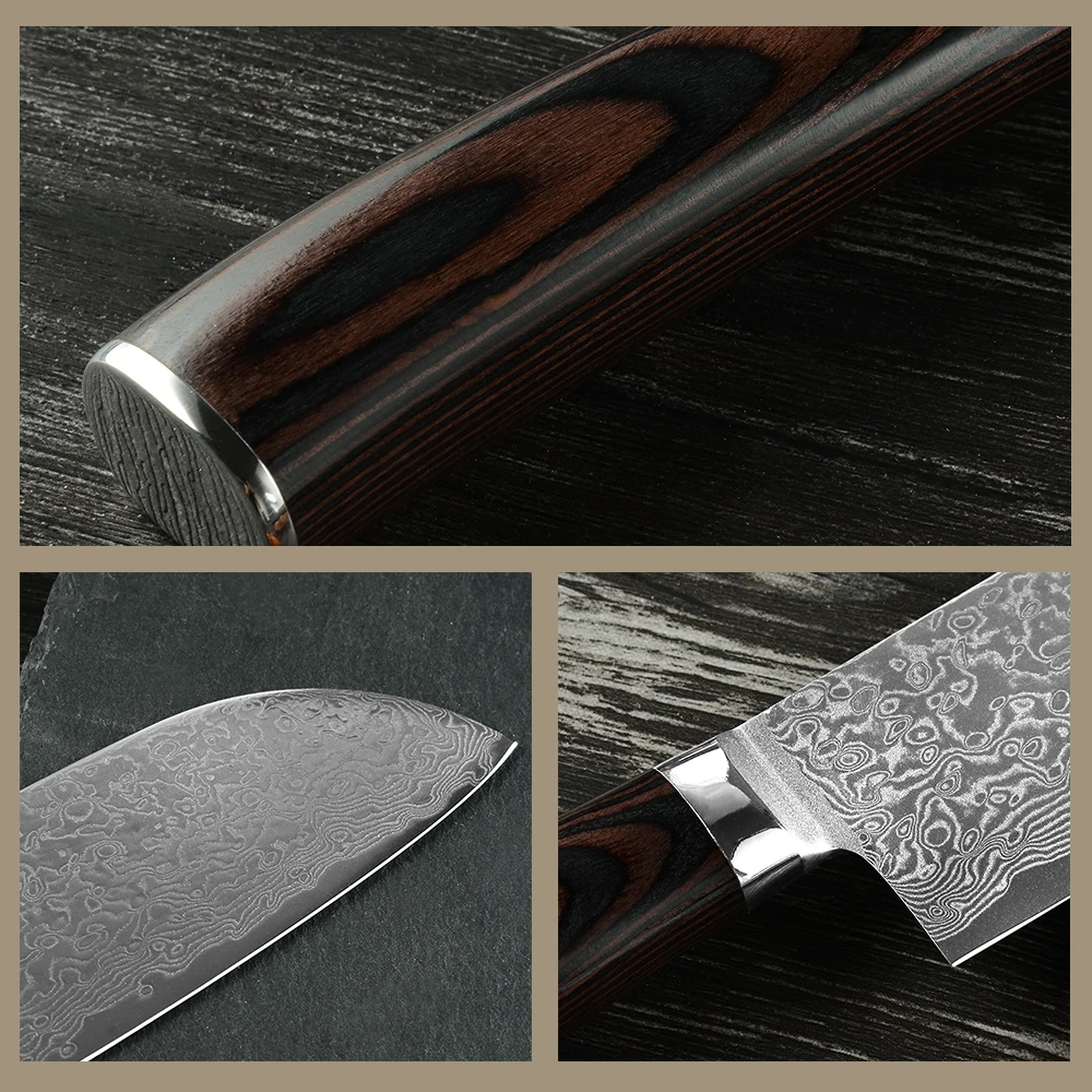 Японский нож сантоку Qing ножи из высокоуглеродистой дамасской стали дамасский