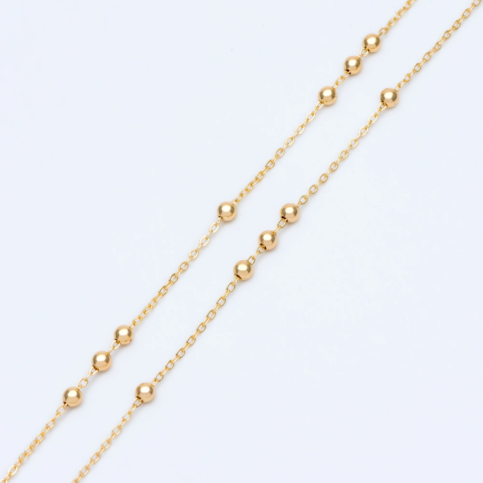 Позолоченные Латунные Цепи из бисера цепочка 1 7 мм с бусинами 3 цвет не тускнеет