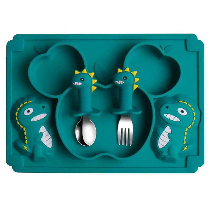 

1 Set Of Baby Silicone Tableware Dish Plate Baby Dinner Plate Fork Spoon Set For Dinner Baby Home