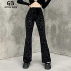 Готические черные винтажные облегающие замшевые однотонные расклешенные брюки Cthulhu с принтом, новые женские готические темные облегающие повседневные брюки с высокой талией на Хэллоуин