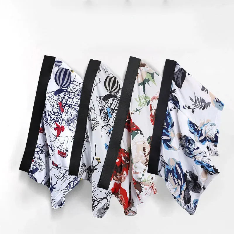 Boxers Men Boxer Panties Men Ice Silk Underwear Boxers Boxer Shorts Boxershorts U-pouch Printed Underpants Thin Shorts L-4XL
