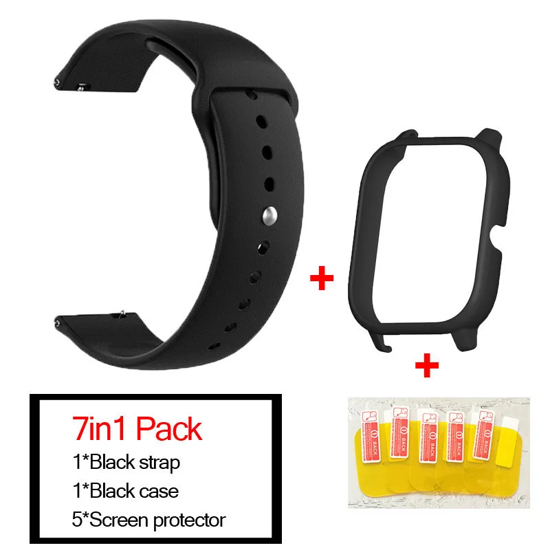 black-black 7в1 умные часы аксессуары для Huami Amazfit GTS ремешок силиконовый Смарт Браслет полосы для Amazfit gts чехлы Защита экрана - Цвет: black-black