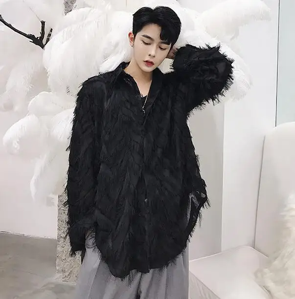 Мужская рубашка с длинными рукавами Повседневная Свободная прозрачная в стиле