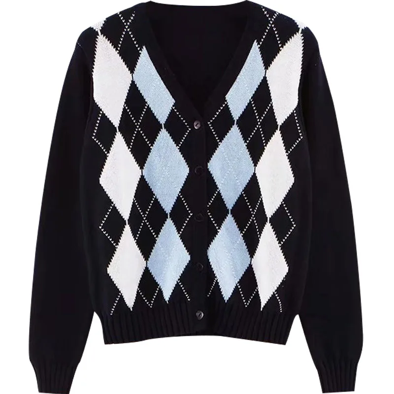 

Schinteon Women England Style Knitted Cardigan Sweater V-Neck Collar Jacket Short Outwear Spring Summer Top Vintage