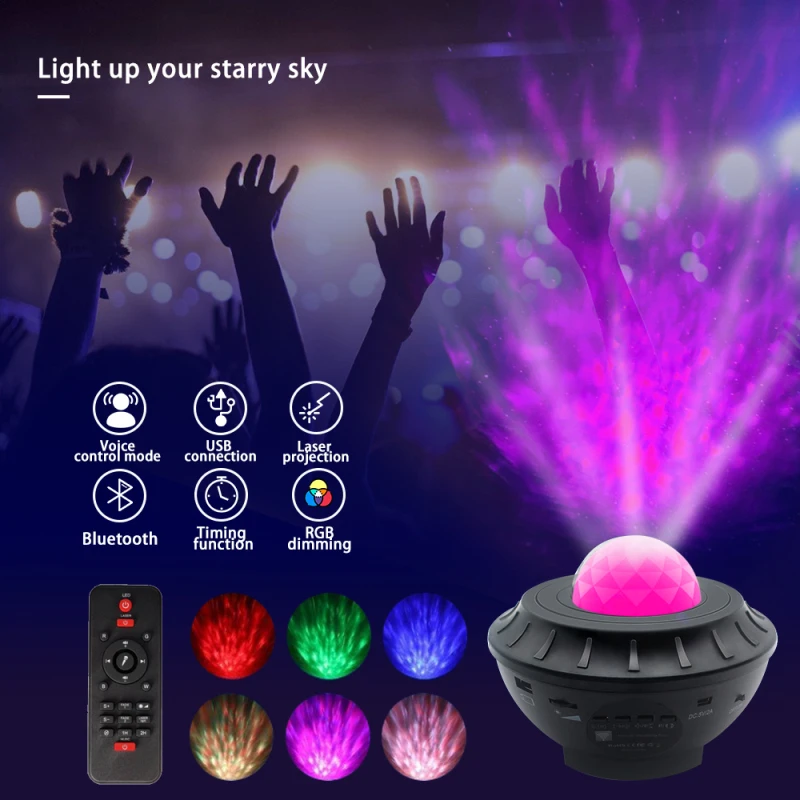 

HOT USB Star Water Pattern Music Starry Sky Light Projector Stage Water Pattern Projection Lamp Music Player Star Night Light