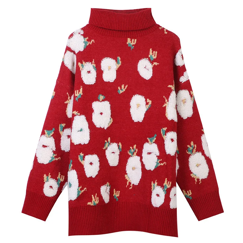 

Новинка международная торговля Рождественский свитер с высоким воротником с черепом женская длинная свободная Толстая вязаная рубашка дл...