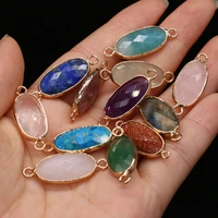 natural stone pendants faceted lapis lazuli amazonite double hole connectors for jewelry making diy necklace bracelet gifts