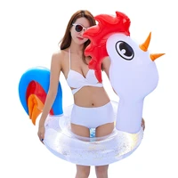inflatable sequins swim circle chinese zodiac animal rooster swimming ring inflated transparent adult pool floats chicken toys