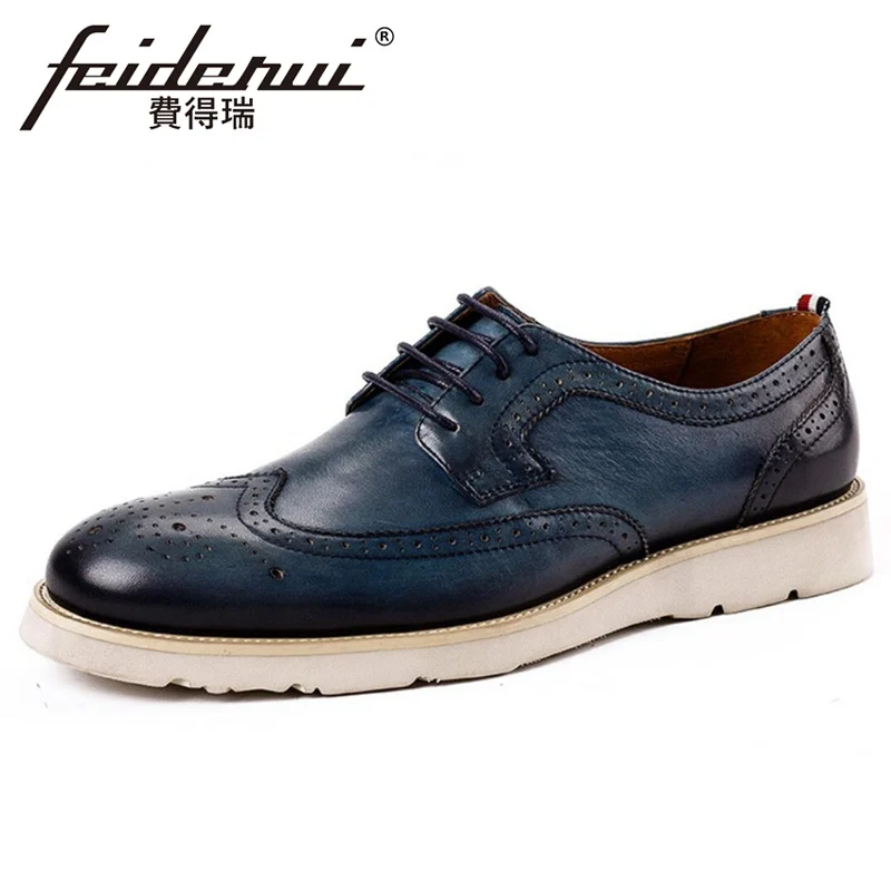 Мужские туфли оксфорды ручной работы из натуральной кожи на плоской платформе с