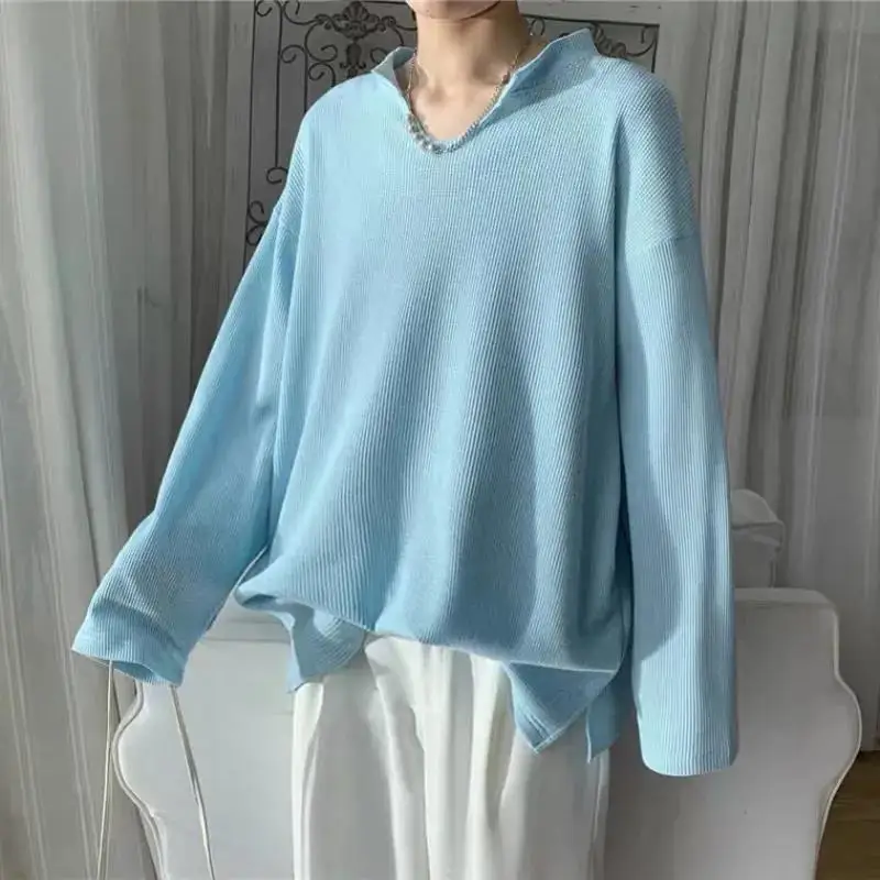 Мужская футболка с длинным рукавом и V-образным вырезом в стиле Харадзюку | одежда