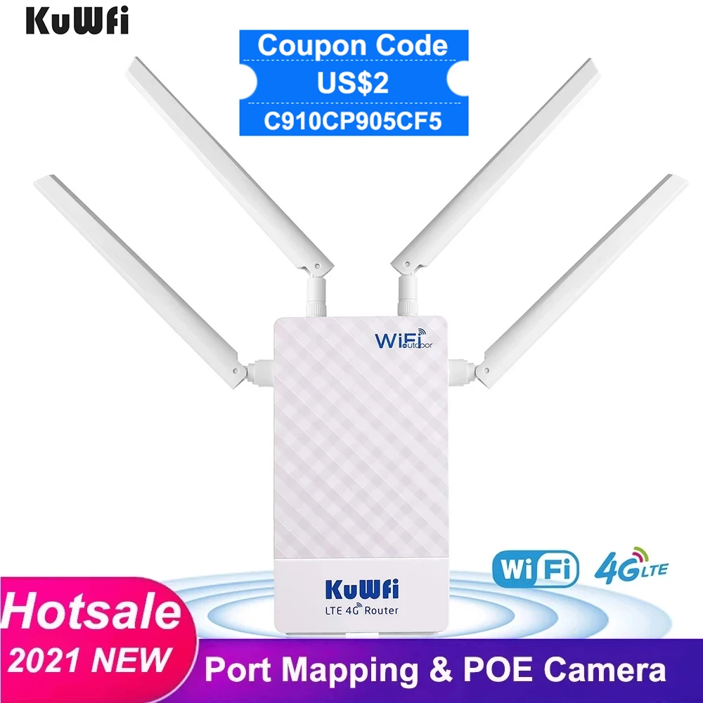 

KuWFi LTE 4G Router Outdoor 150Mbps Wifi Router with SIM Card Support Port Filtering MAC IP Settings Port Mapping DMZ Settings