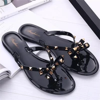 2020 hot fashion woman flip flops summer shoes cool beach rivets big bow flat sandals brand jelly shoes sandals girls size 36 43