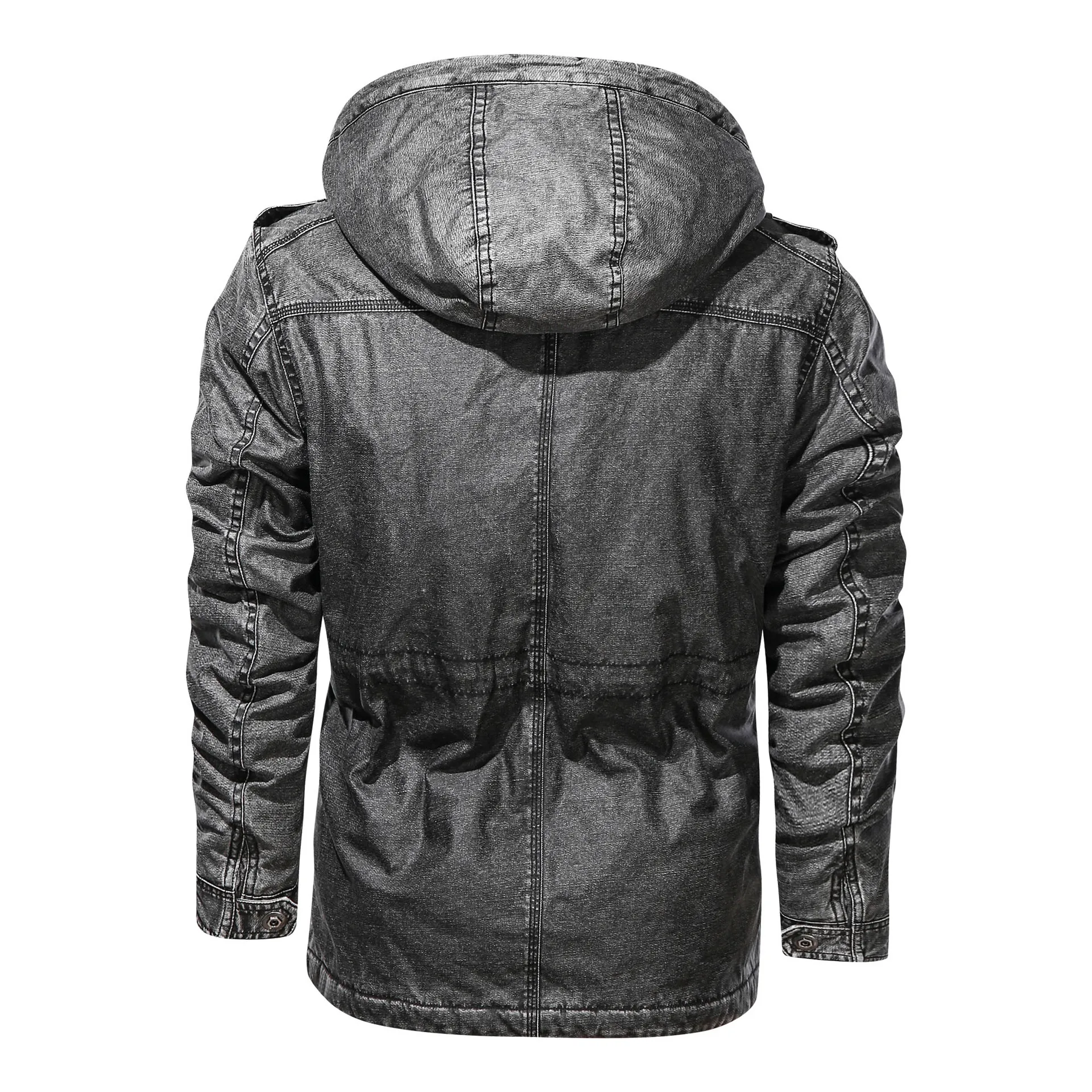 2021 Ouma men's casual multi-pocket big fur collar personality tooling retro mid-length cotton jacket men's trend