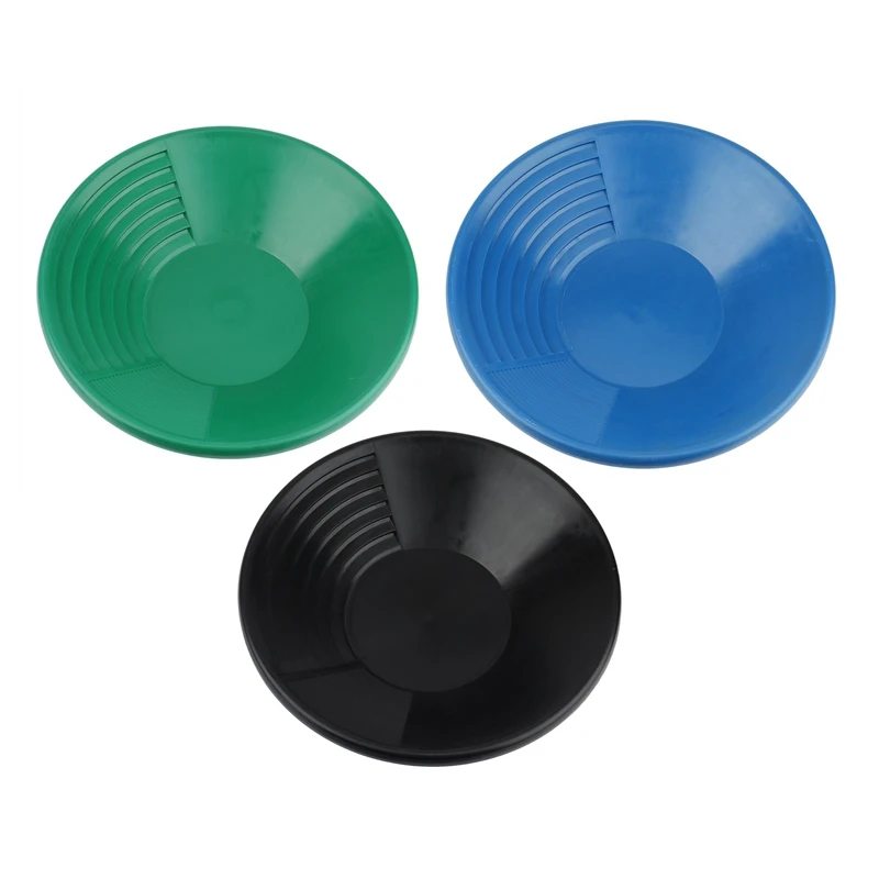 

Lot of 3pcs 15 inch Gold Pans Green Blue Black Panning Mining Prospecting