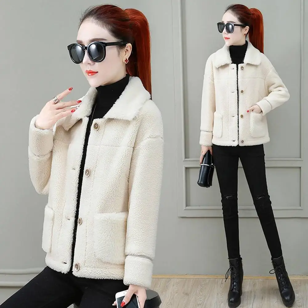 

Faux fur warm Wool coat furry outwear Women sexy pocket female teddy coat Autumn fake fur short jacket coat winter