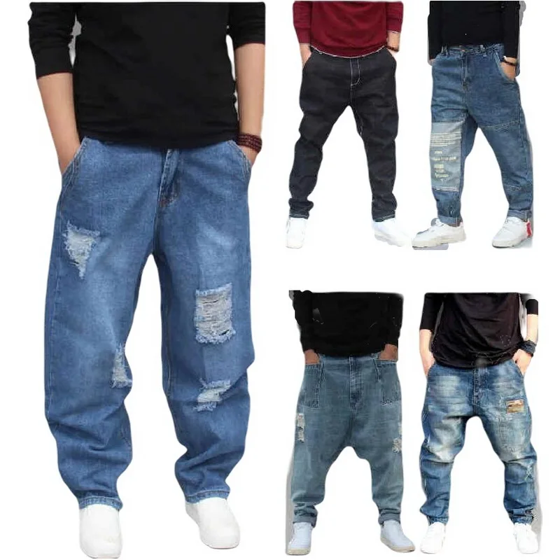 Young Men Street Dance Jeans Baggy Jeans Harem Denim Pants Men's Loose Skateboard Baggy Jeans Flying Squirrel Pants